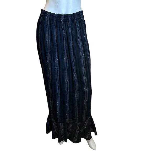 Bryan Emerson Blue & Black Lightweight Wool Blend Modest Maxi Skirt One Size S-L